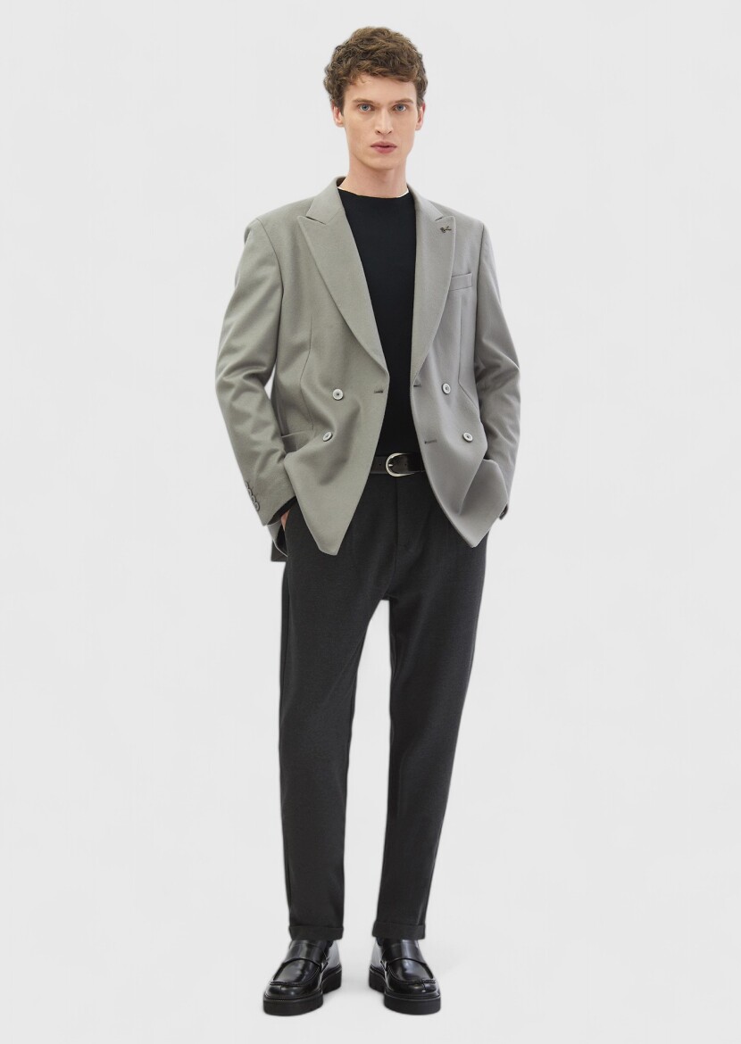 Grey Plain Comfort Fit 100% Wool Jacket - RAMSEY