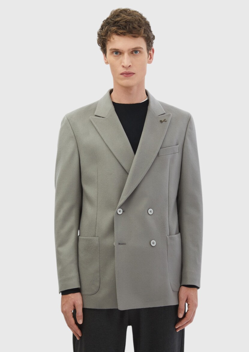 Grey Plain Comfort Fit 100% Wool Jacket - 3