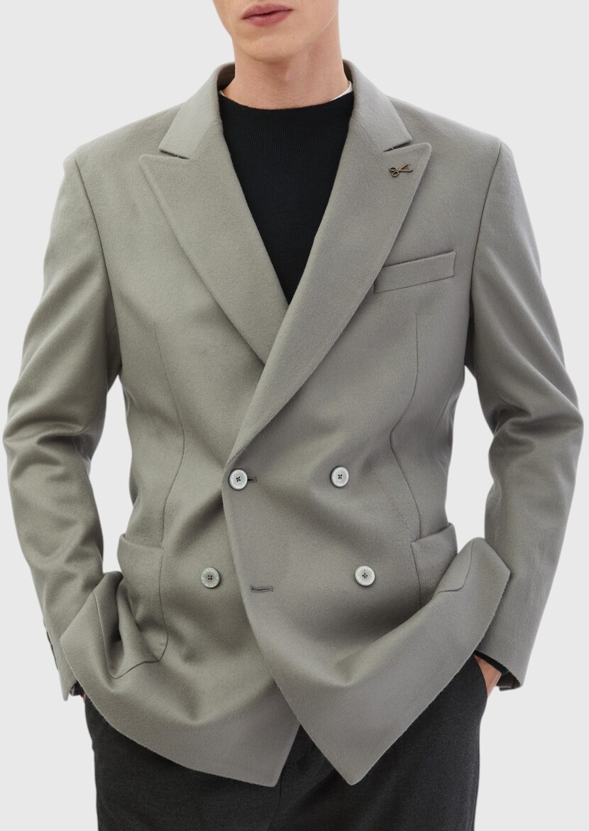 Grey Plain Comfort Fit 100% Wool Jacket - 4