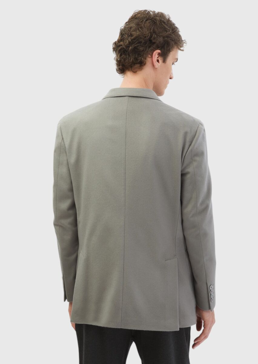 Grey Plain Comfort Fit 100% Wool Jacket - 6