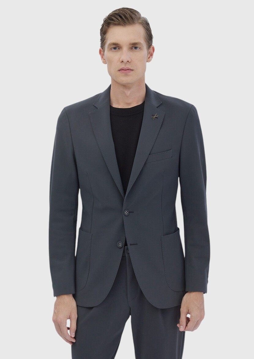 Grey Plain Comfort Fit Suit - 1