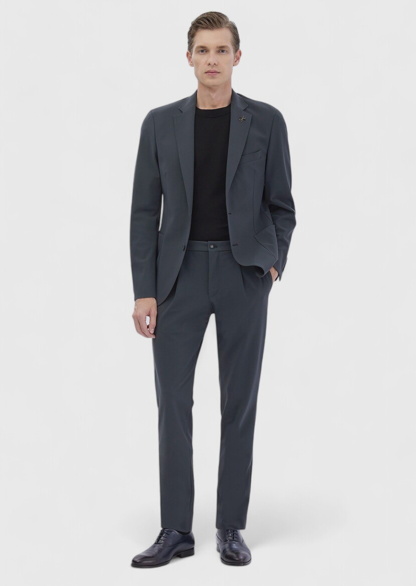 Grey Plain Comfort Fit Suit - 2