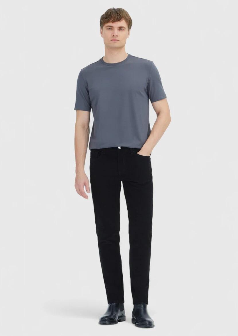 Grey Plain Crew Neck Cotton Blended T-Shirt - RAMSEY