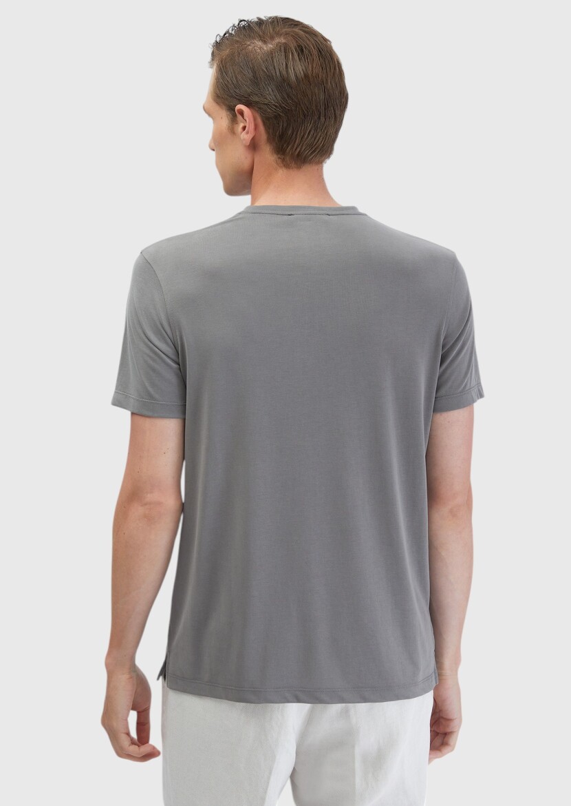 Grey Plain Crew Neck T-Shirt - 6