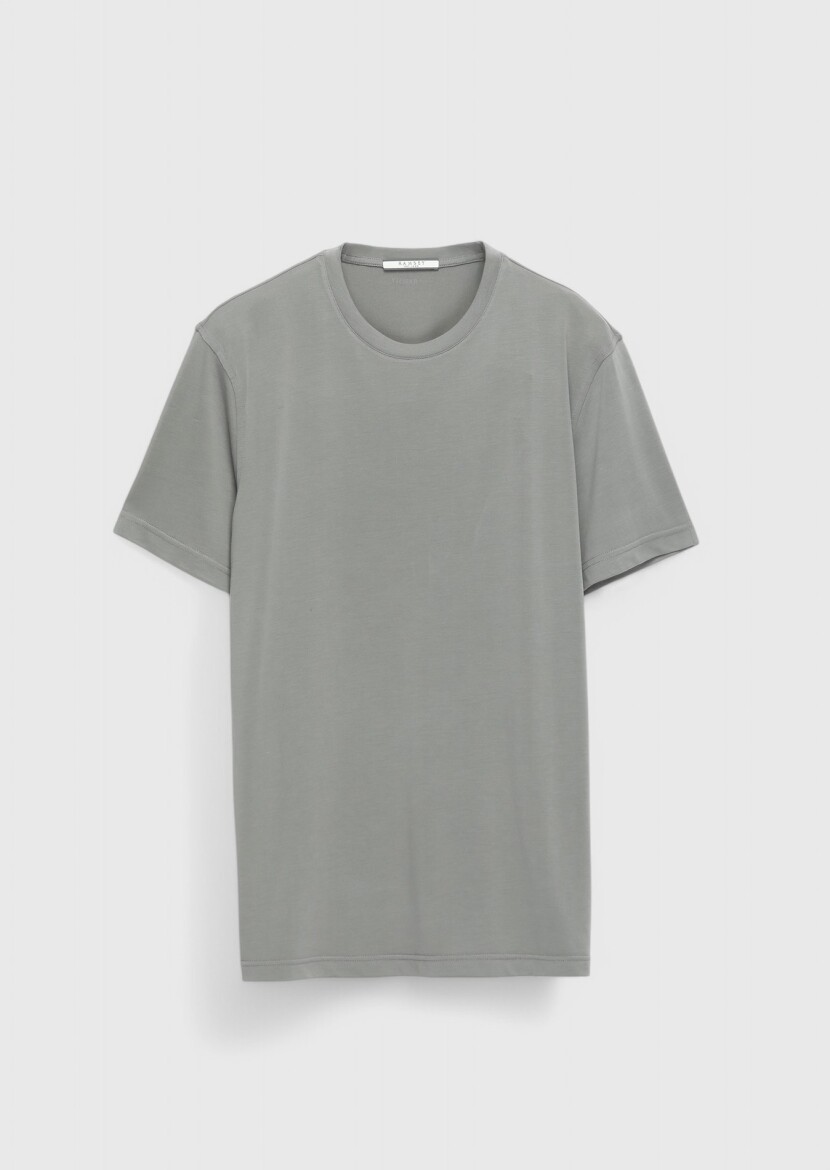 Grey Plain Crew Neck T-Shirt - 7