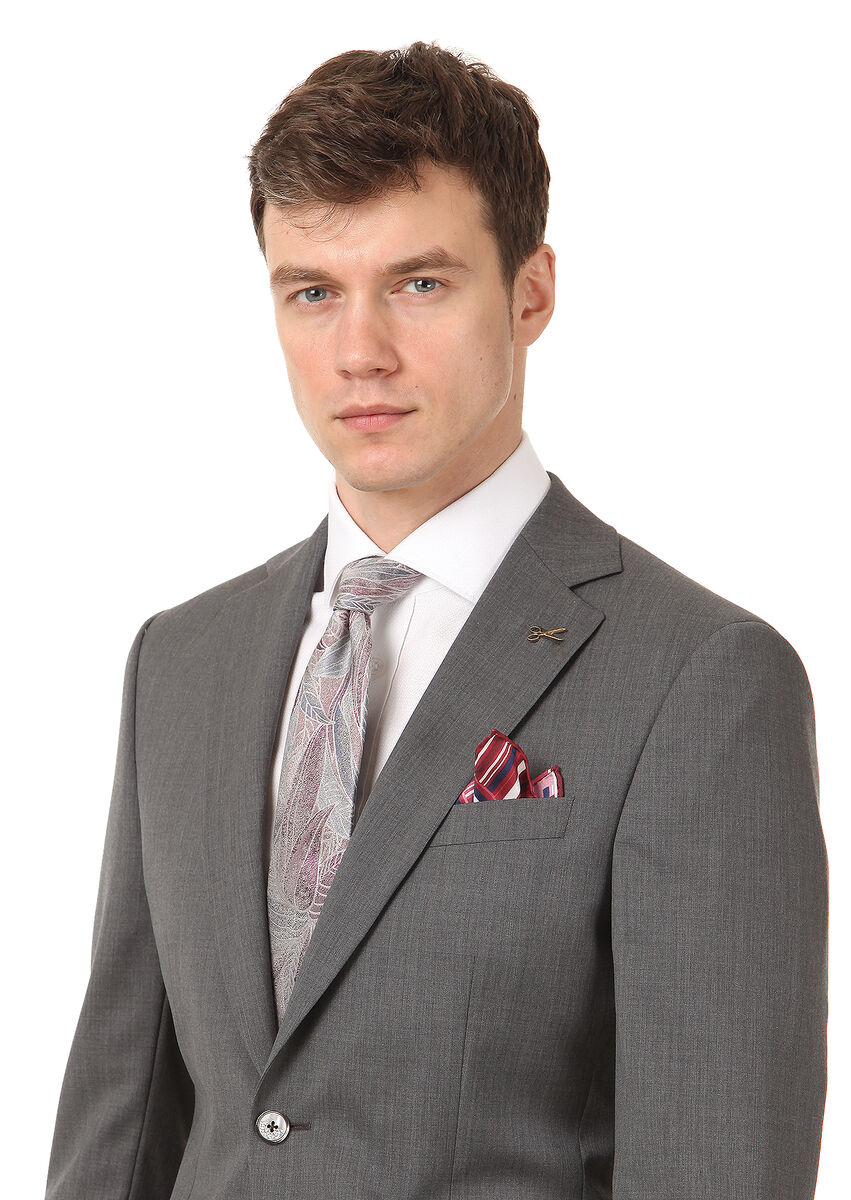 Grey Plain Modern Fit 100% Wool Suit - 2