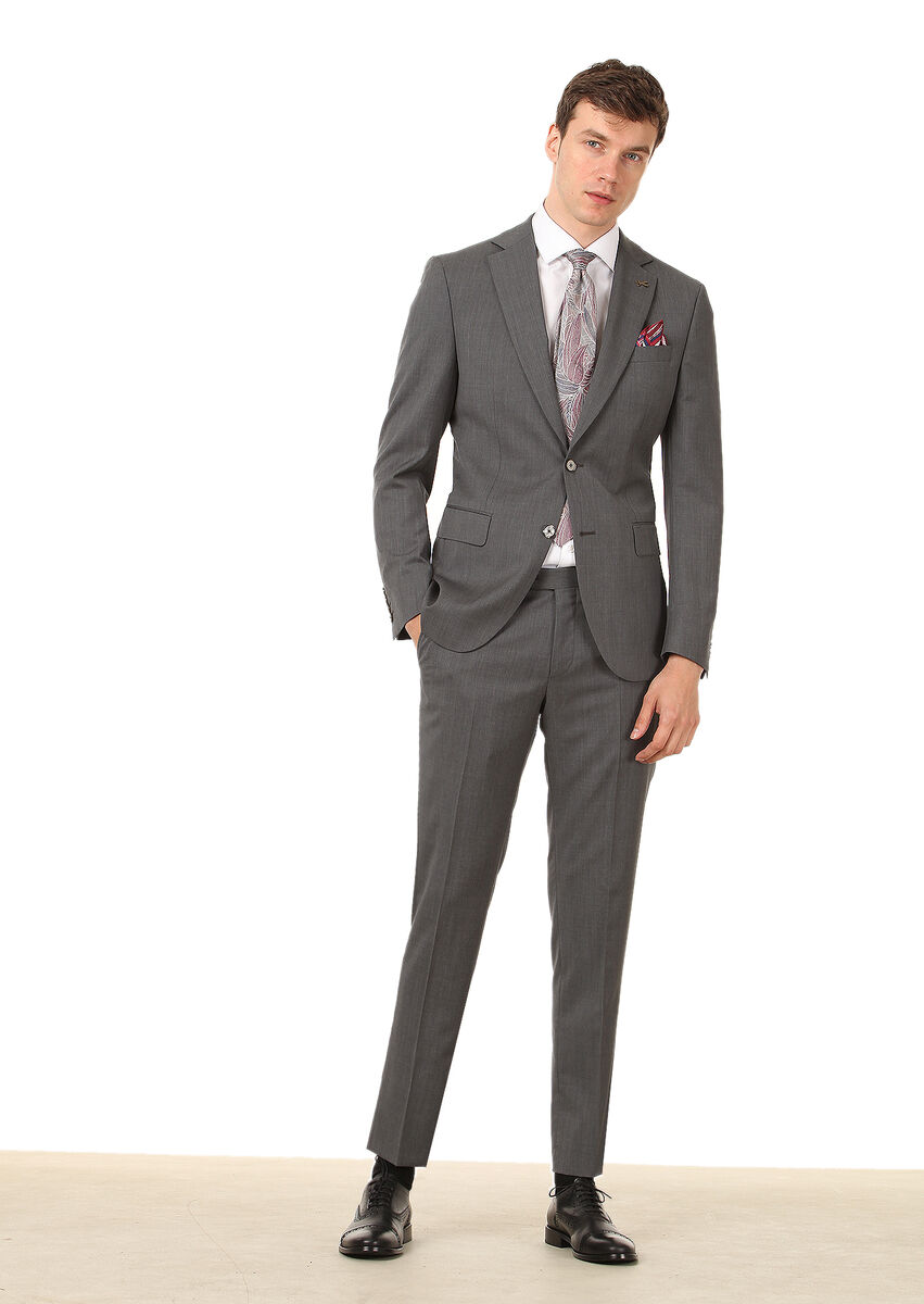 Grey Plain Modern Fit 100% Wool Suit - 3