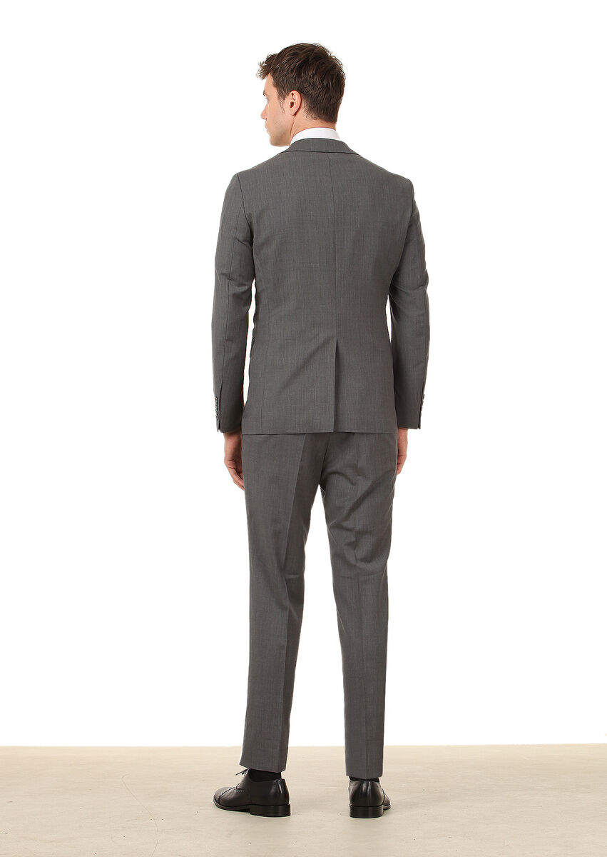 Grey Plain Modern Fit 100% Wool Suit - 4