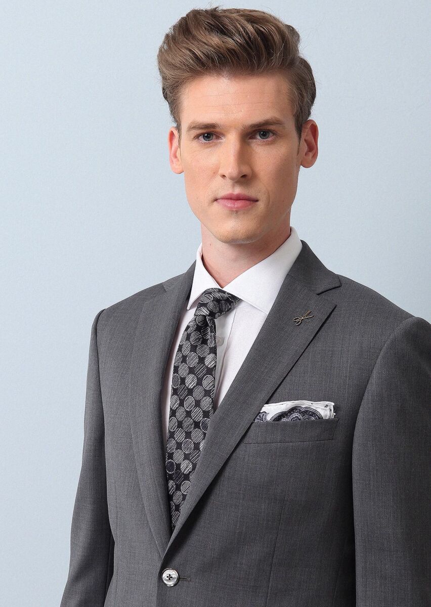 Grey Plain Modern Fit 100% Wool Suit - 4