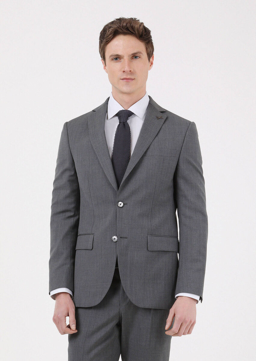 Grey Plain Modern Fit 100% Wool Suit - 1