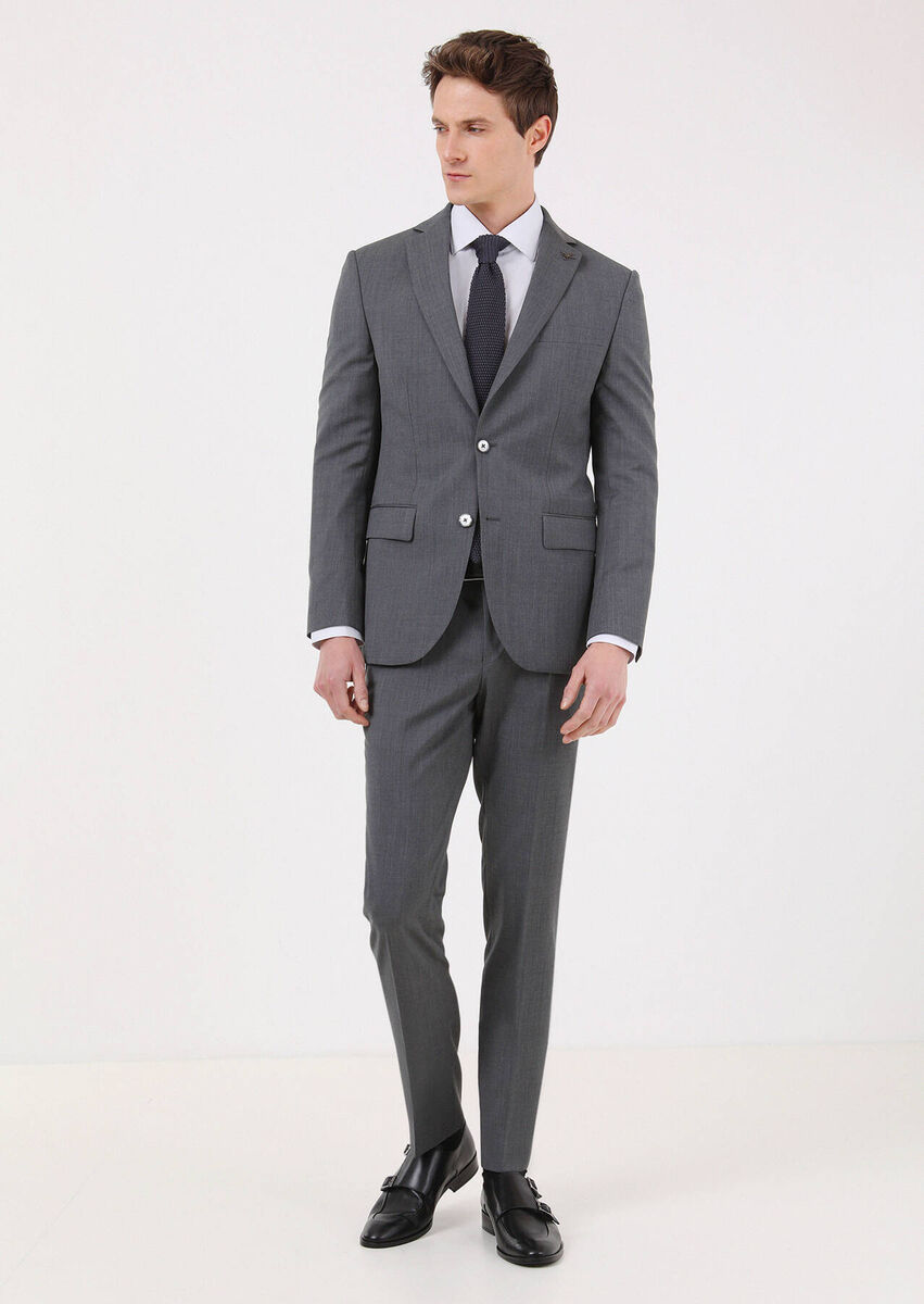 Grey Plain Modern Fit 100% Wool Suit - 2