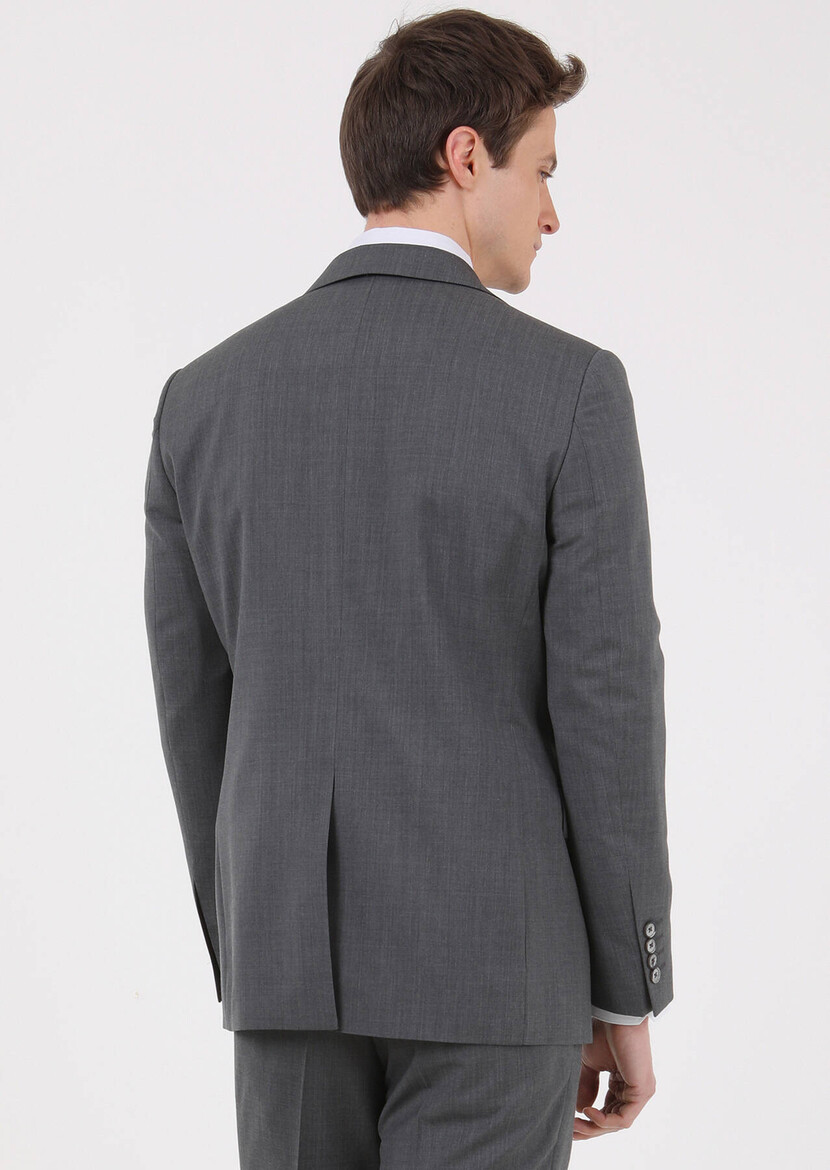 Grey Plain Modern Fit 100% Wool Suit - 4