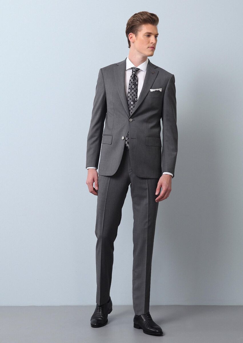 Grey Plain Modern Fit 100% Wool Suit - 4