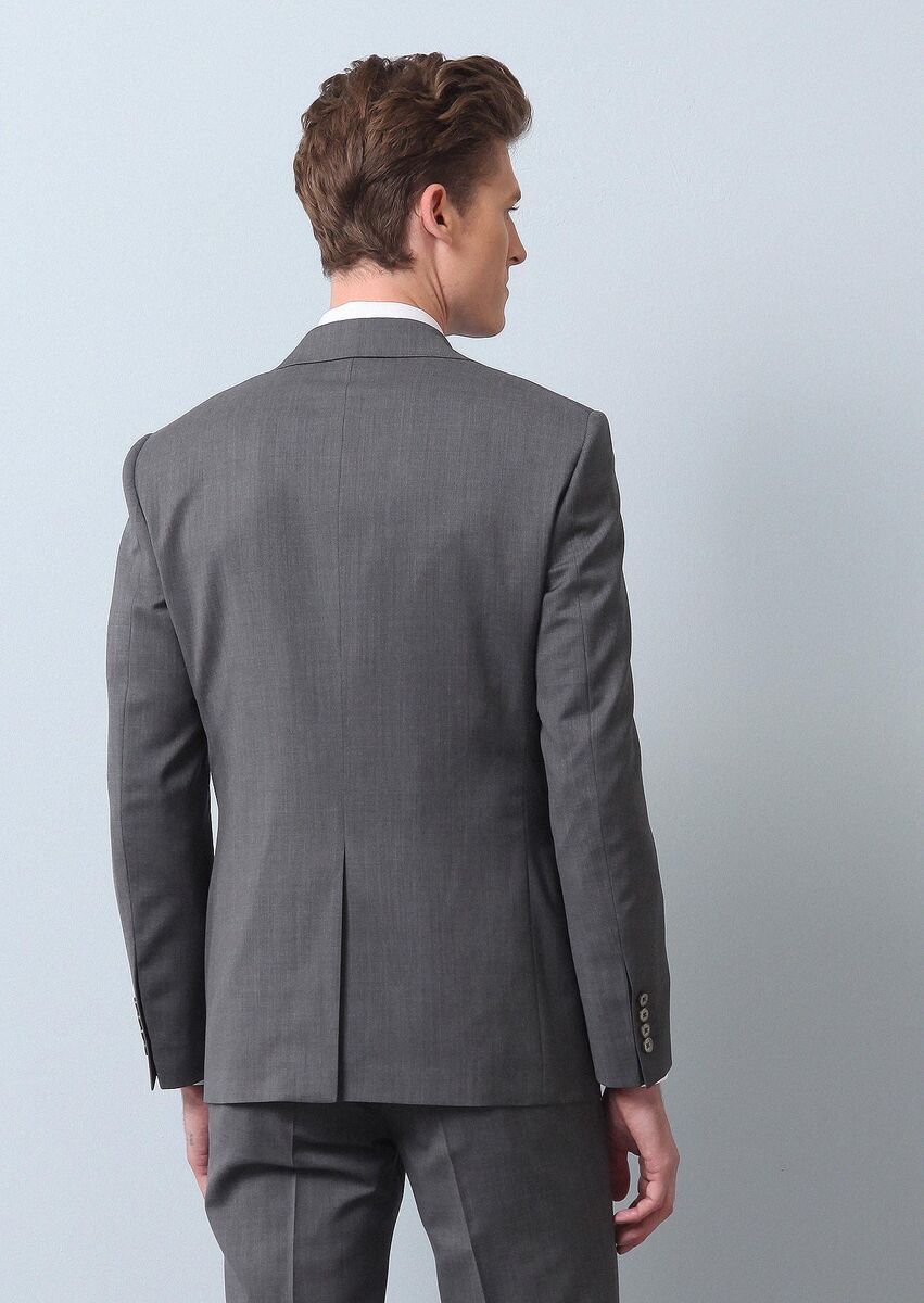 Grey Plain Modern Fit 100% Wool Suit - 5