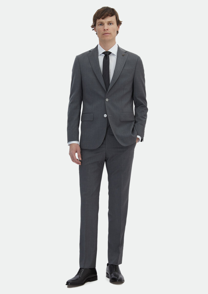 Grey Plain Modern Fit 100% Wool Suit - 2