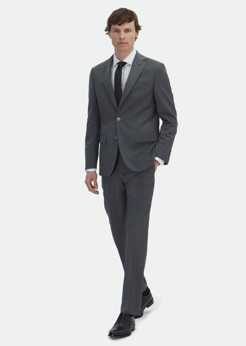 Grey Plain Modern Fit 100% Wool Suit - 3