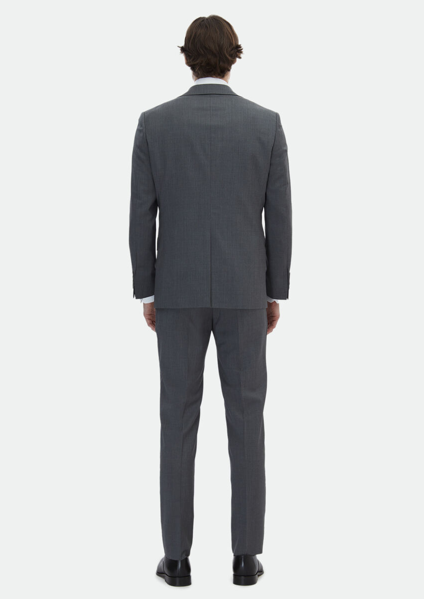 Grey Plain Modern Fit 100% Wool Suit - 6