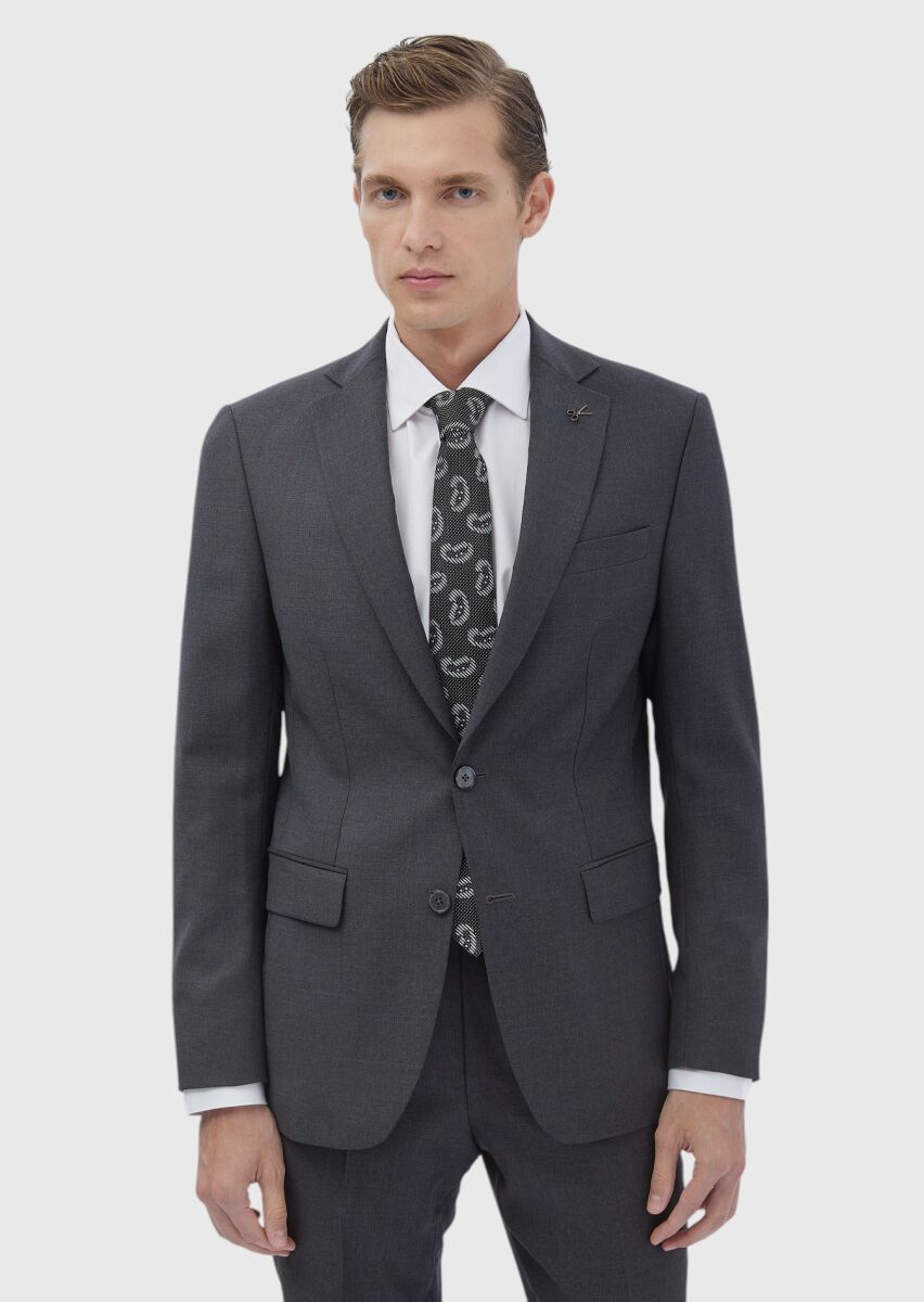 Grey Plain Modern Fit 100% Wool Suit - 1