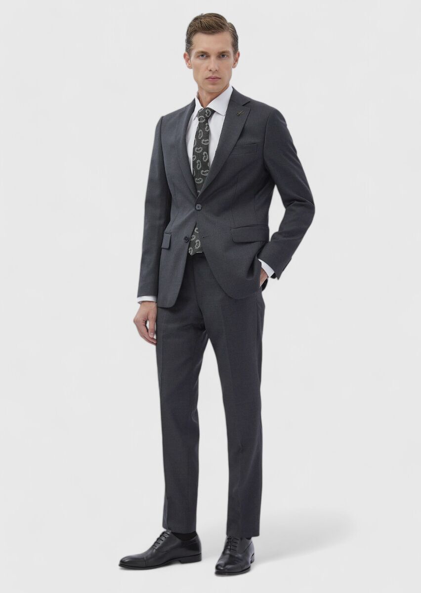 Grey Plain Modern Fit 100% Wool Suit - 2