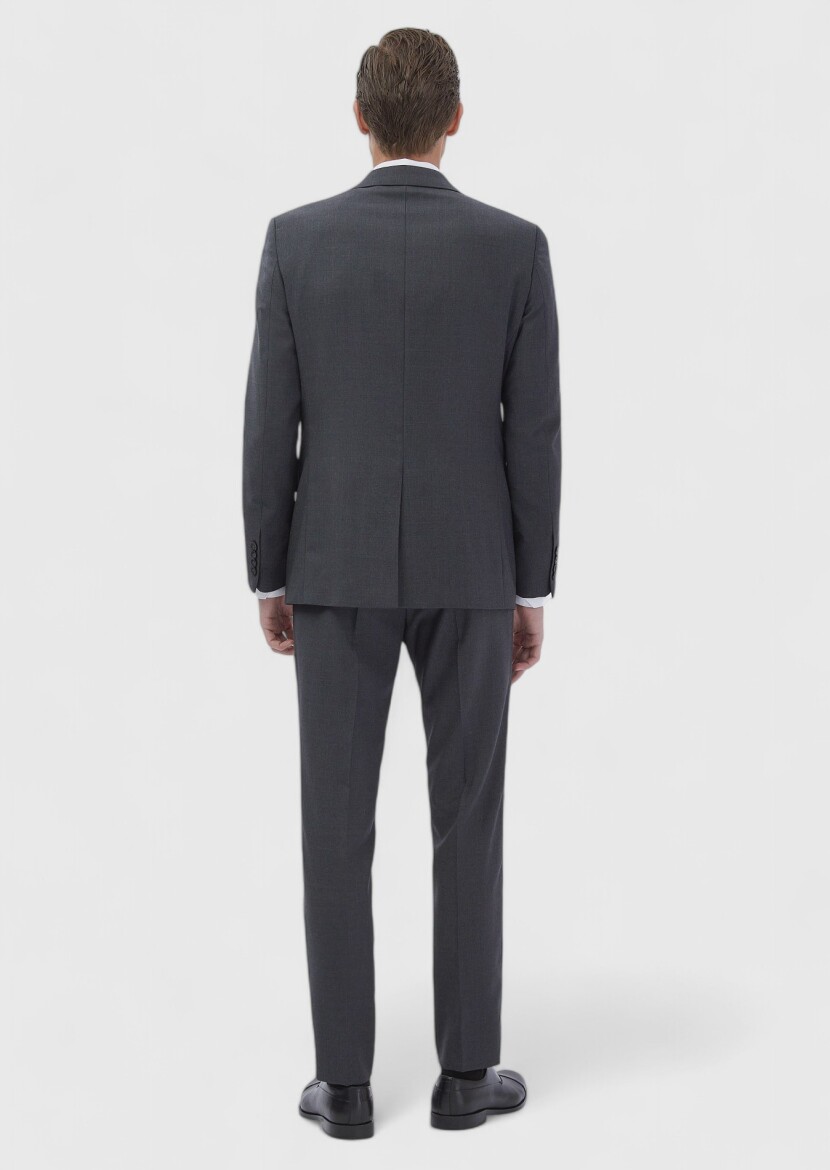 Grey Plain Modern Fit 100% Wool Suit - 6