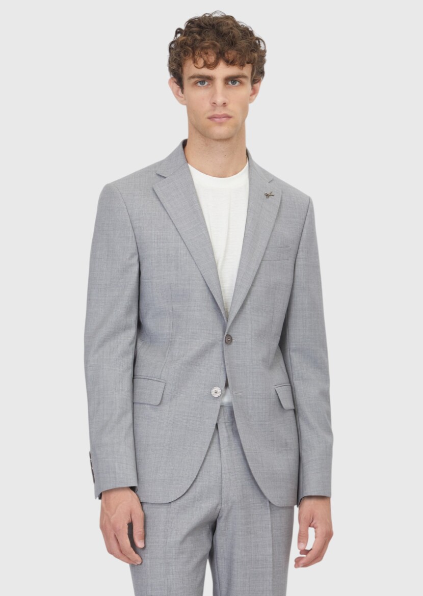 Grey Plain Modern Fit 100% Wool Suit - 1