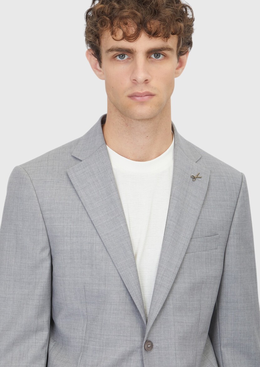 Grey Plain Modern Fit 100% Wool Suit - 3