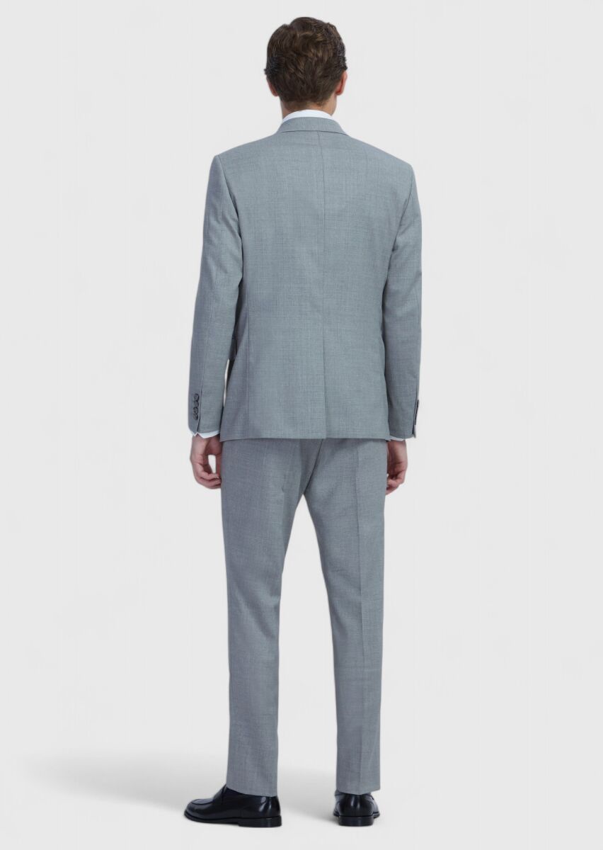 Grey Plain Modern Fit Wool Blended Suit - 6