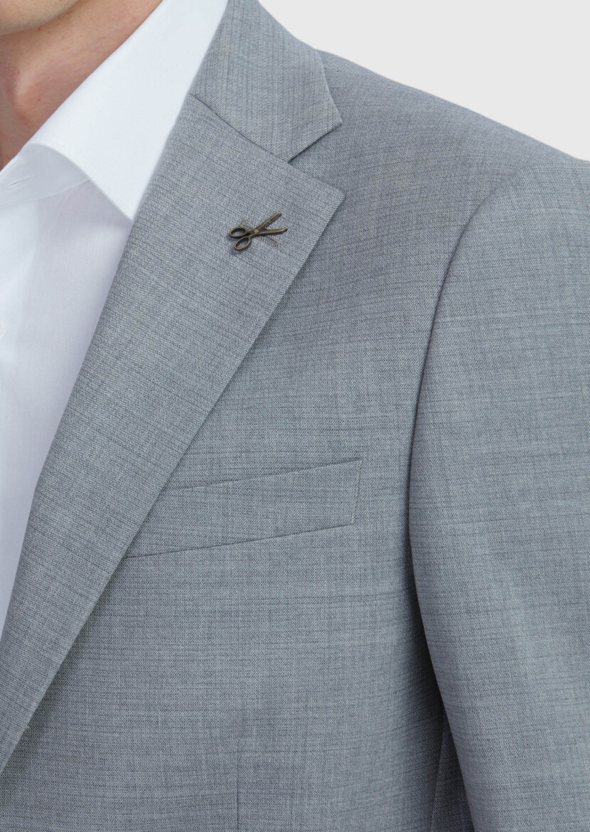 Grey Plain Modern Fit Wool Blended Suit - 4