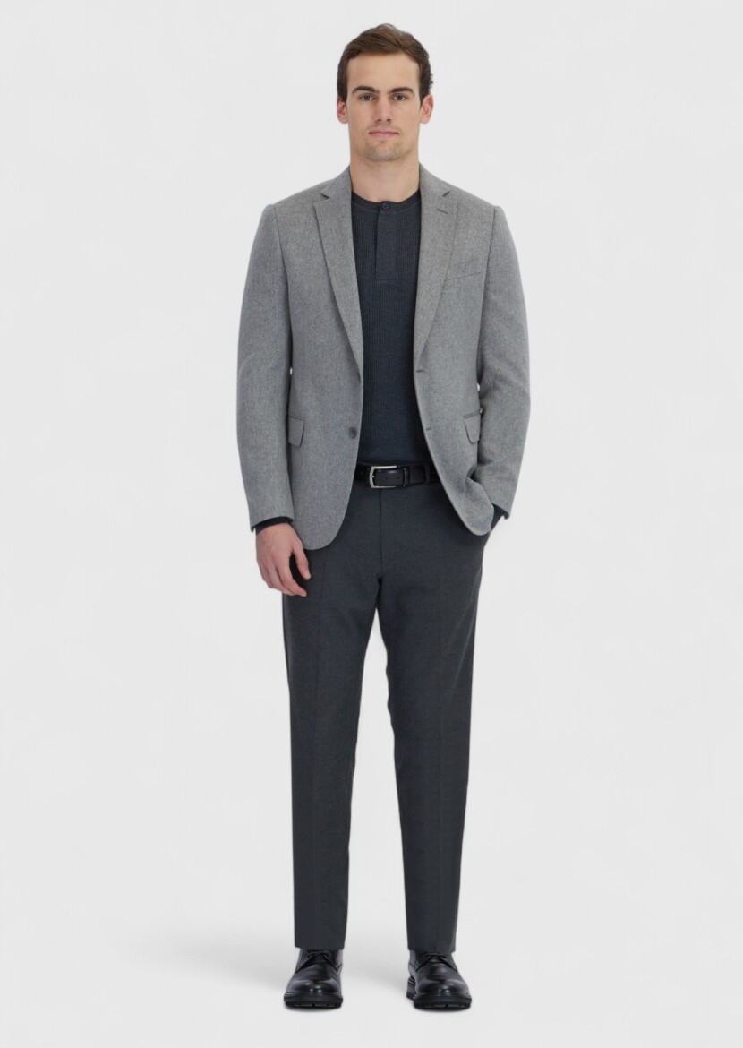 Grey Plain Regular Fit 100% Cashmire Jacket 