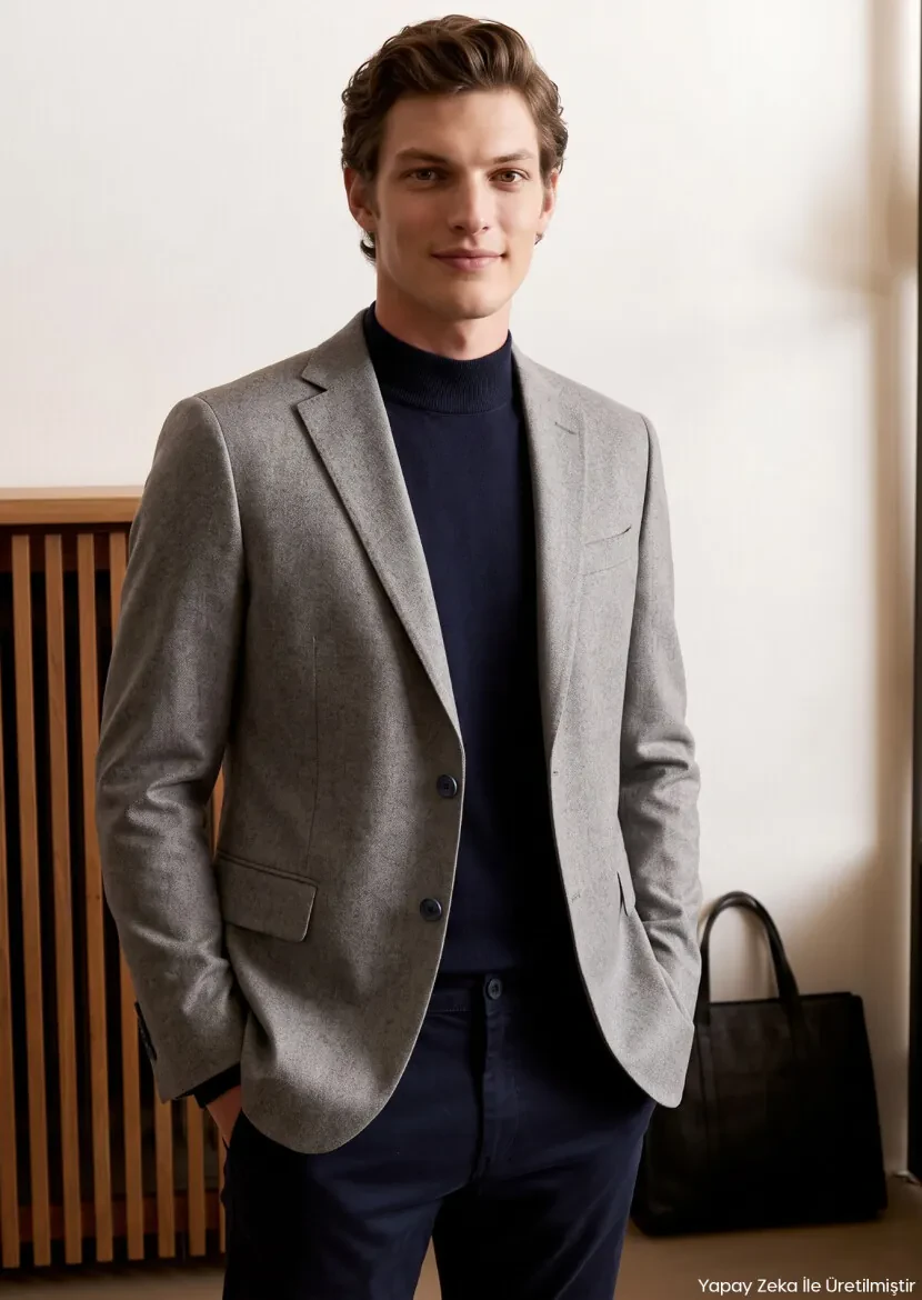 Grey Plain Regular Fit 100% Cashmire Jacket - RAMSEY
