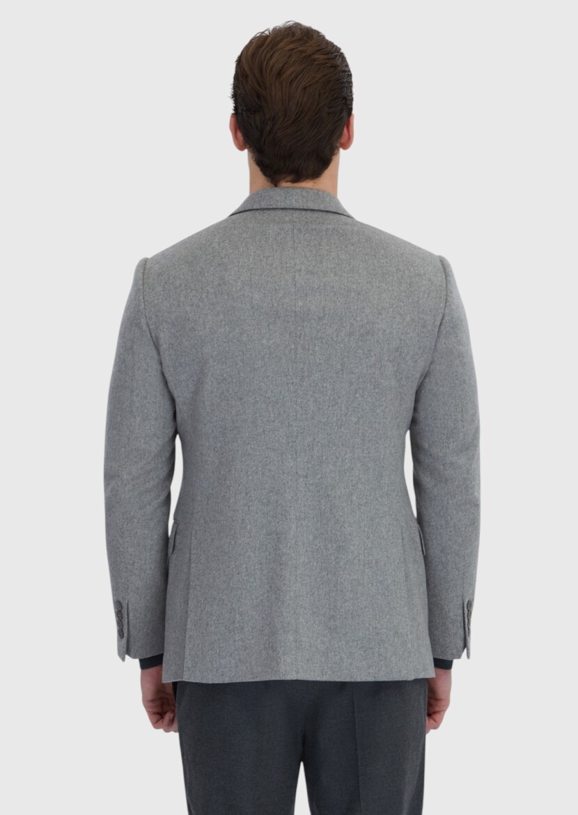 Grey Plain Regular Fit 100% Cashmire Jacket - 6