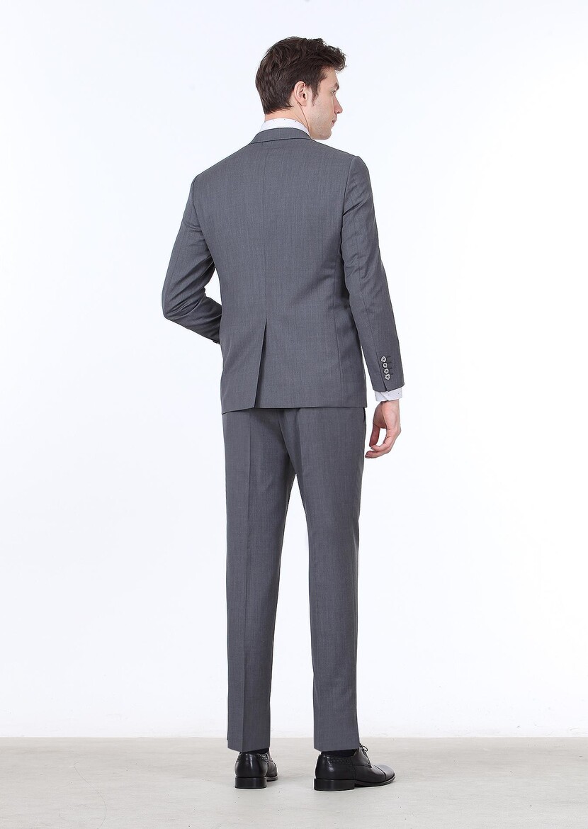 Grey Plain Regular Fit 100% Wool Suit - 4