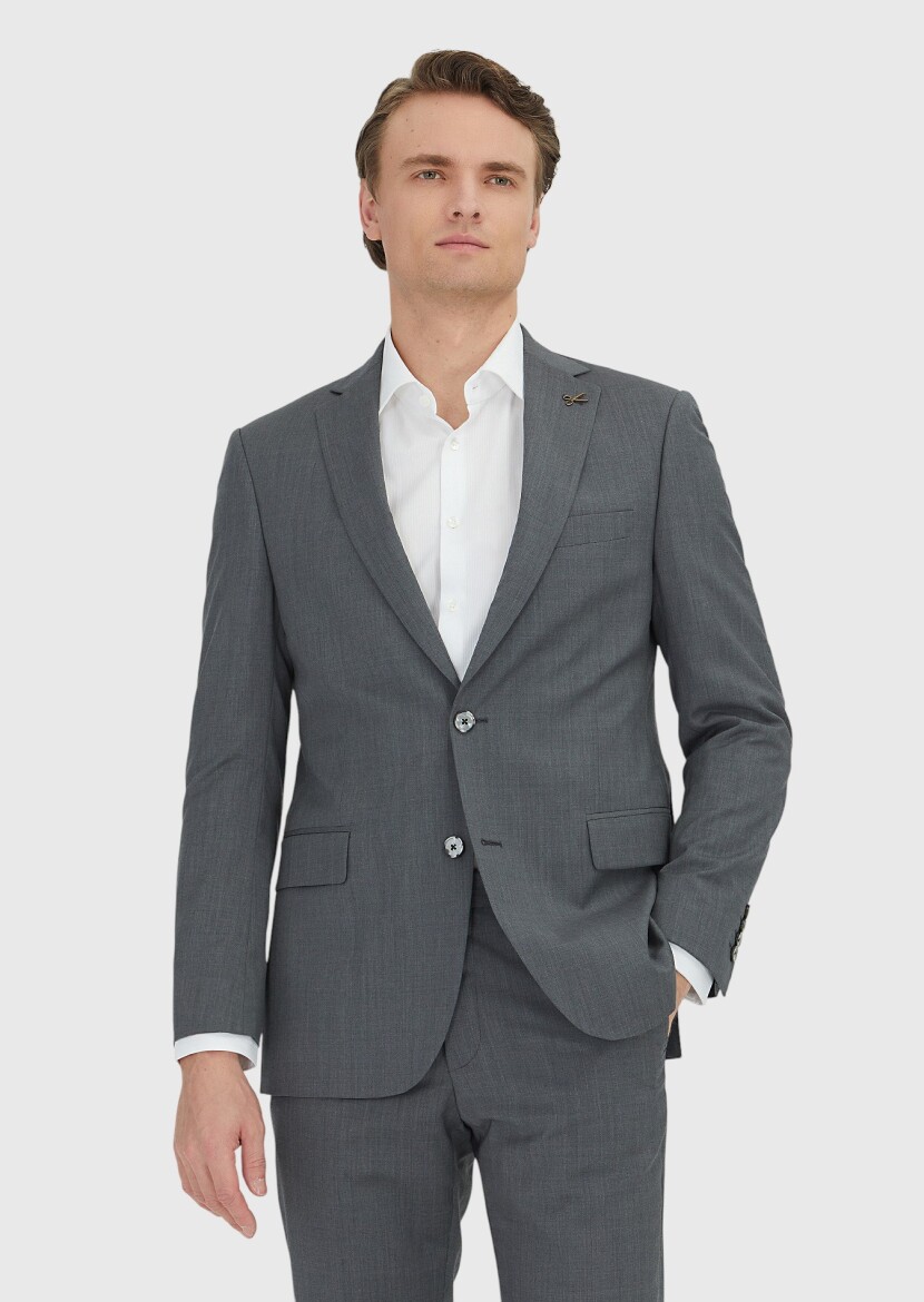 Grey Plain Regular Fit 100% Wool Suit - RAMSEY