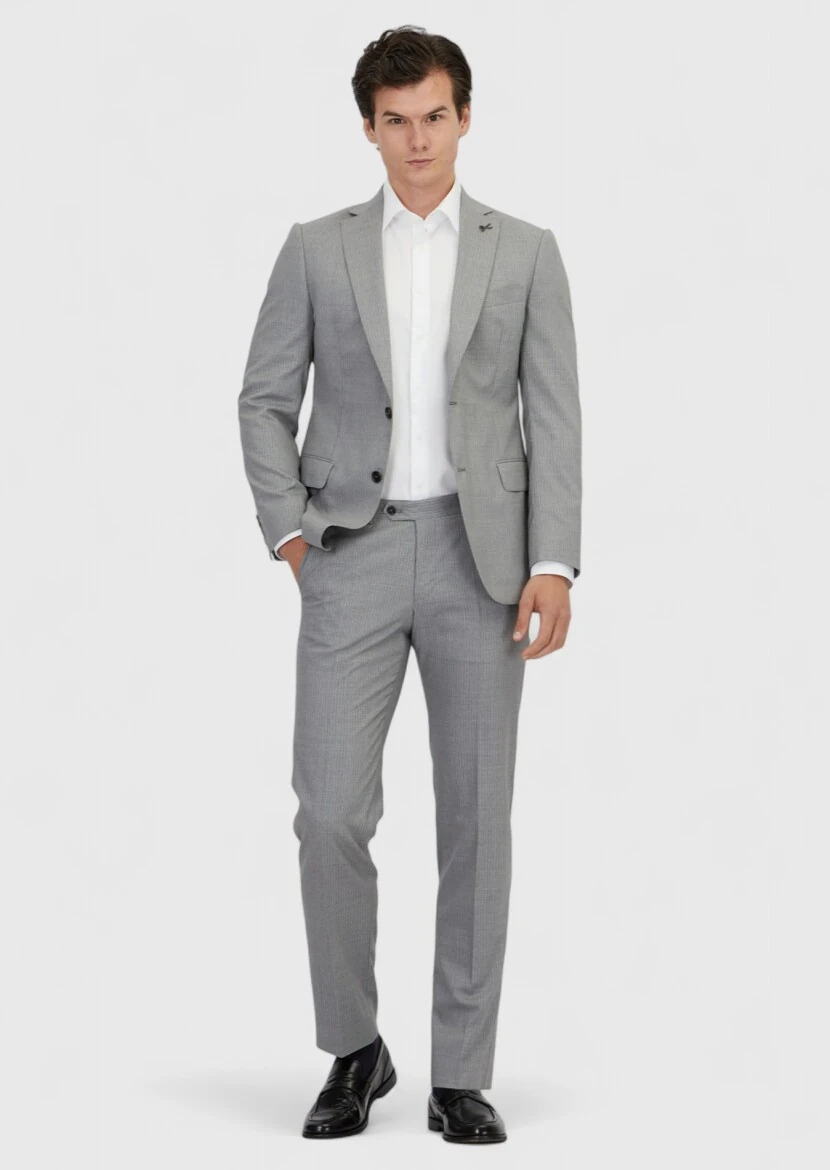 Grey Plain Regular Fit 100% Wool Suit - 2