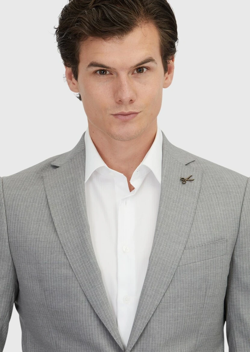 Grey Plain Regular Fit 100% Wool Suit - 3