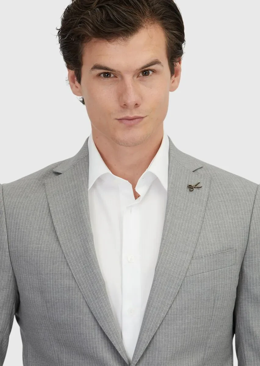 Grey Plain Regular Fit 100% Wool Suit - 3