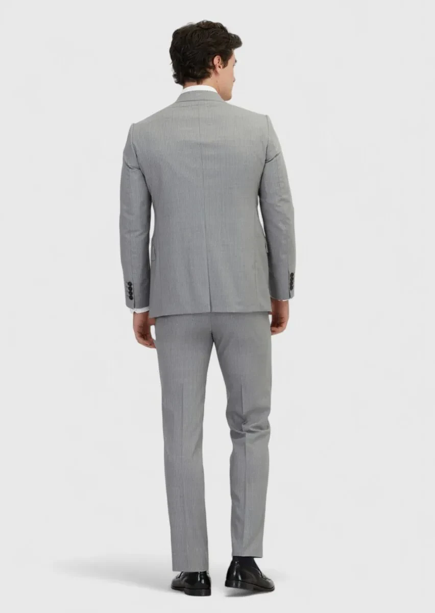 Grey Plain Regular Fit 100% Wool Suit - 6