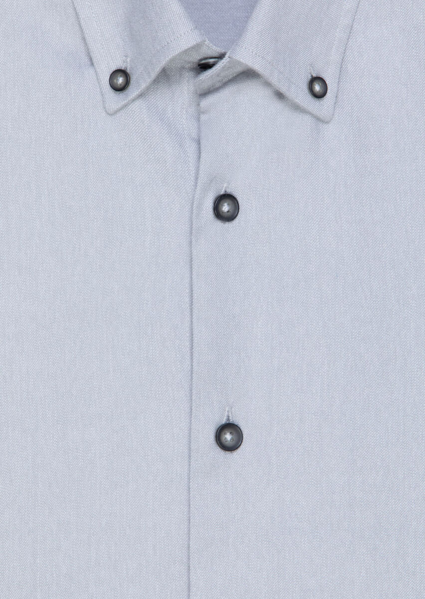 Grey Plain Regular Fit Long Weaving Casual 100% Cotton Shirt - 6