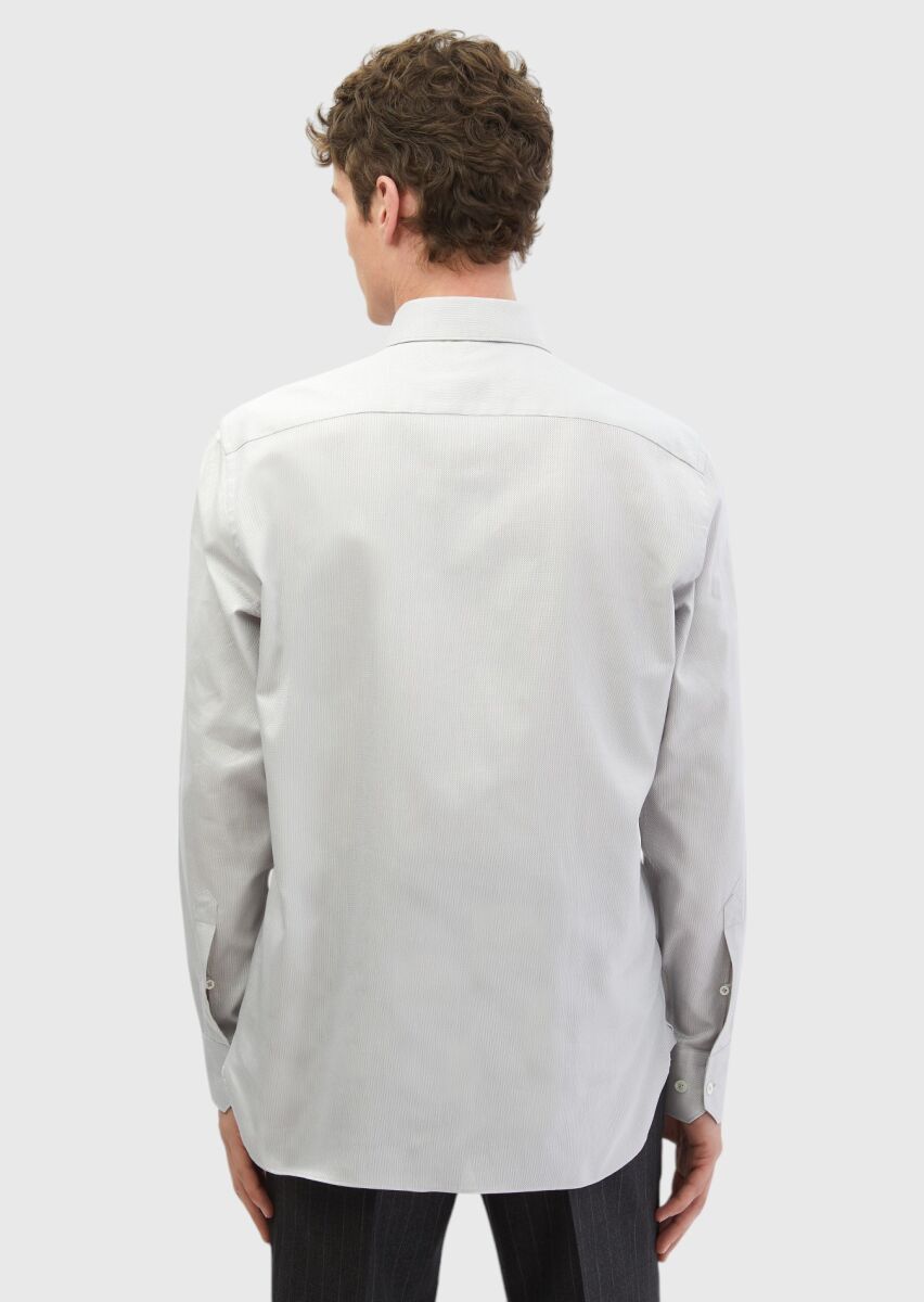 Grey Plain Regular Fit Long Weaving Classical 100% Cotton Shirt - 6