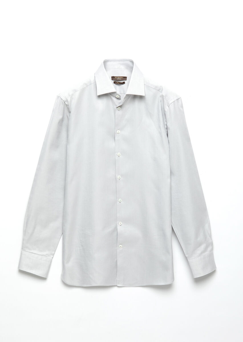 Grey Plain Regular Fit Long Weaving Classical 100% Cotton Shirt - 7