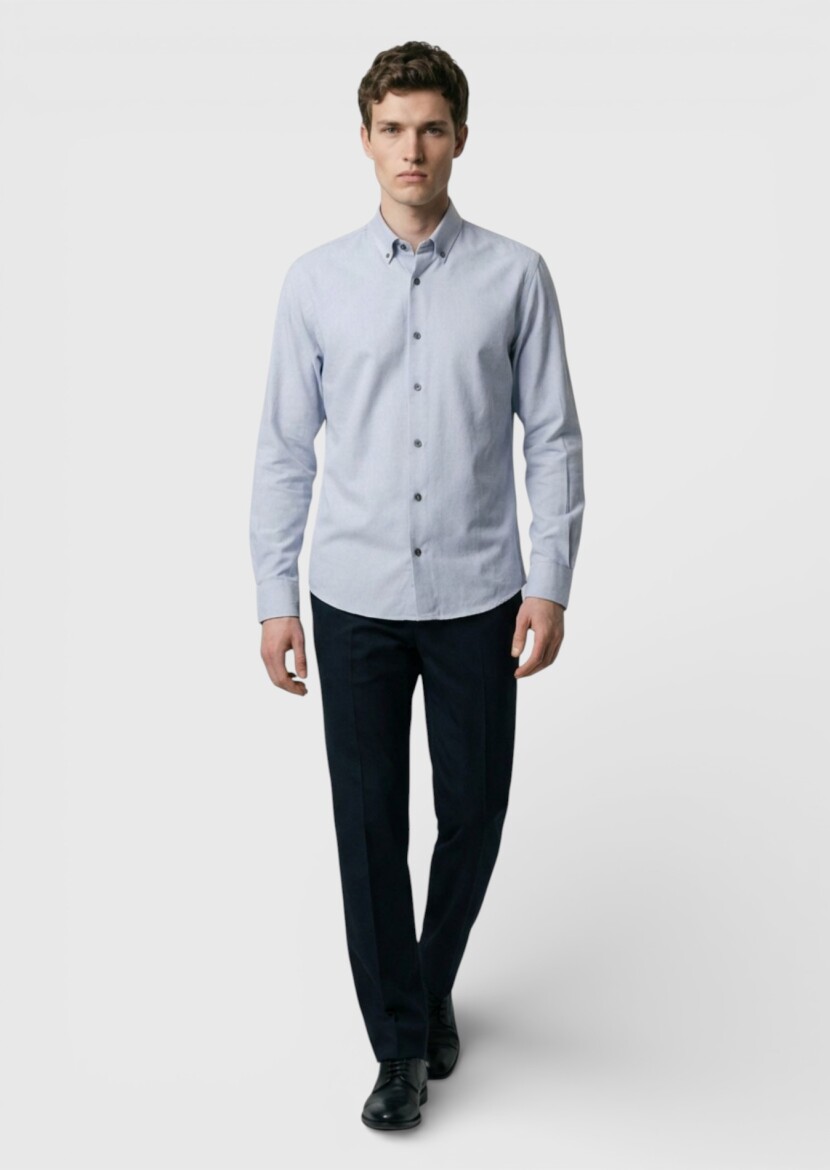 Grey Plain Regular Fit Weaving Casual 100% Cotton Shirt - RAMSEY