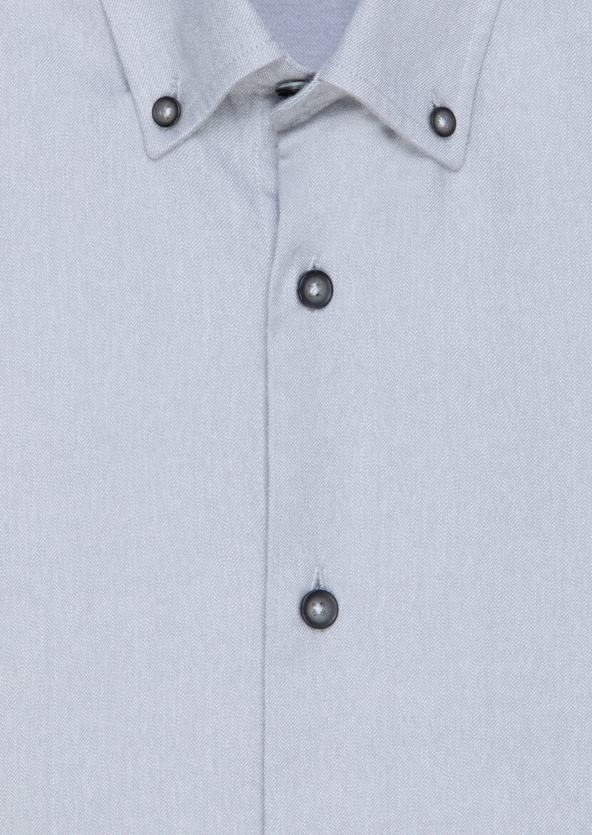 Grey Plain Regular Fit Weaving Casual 100% Cotton Shirt - 6