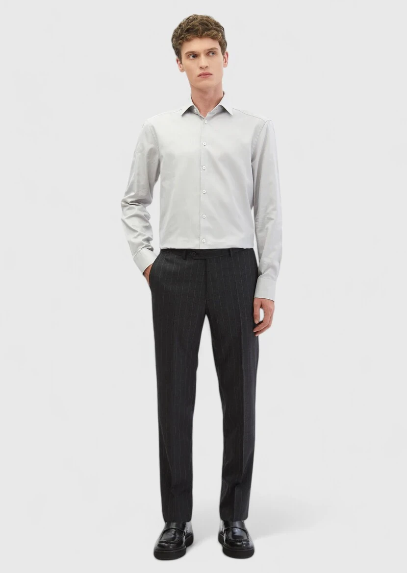 Grey Plain Regular Fit Weaving Classical 100% Cotton Shirt - RAMSEY