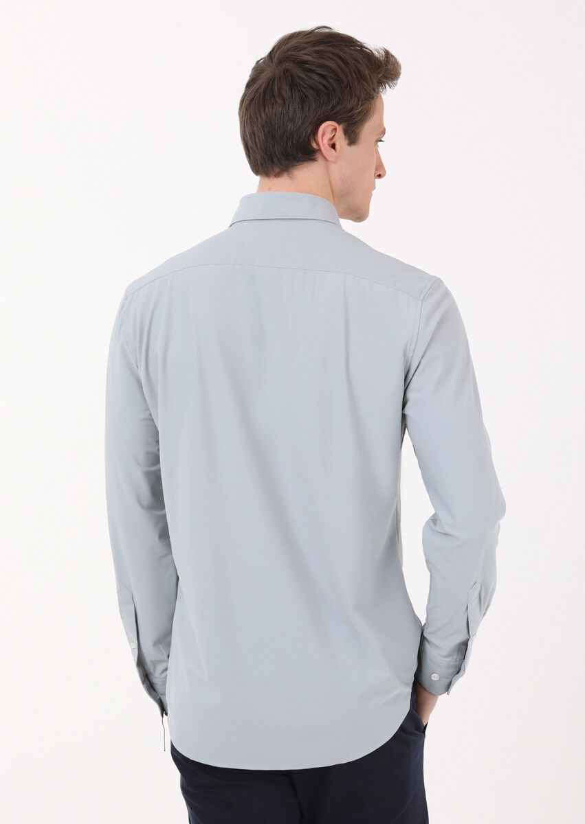 Grey Plain Regular Fit Weaving Classical Shirt - 5