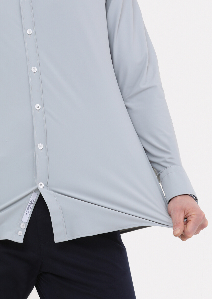 Grey Plain Regular Fit Weaving Classical Shirt - 4