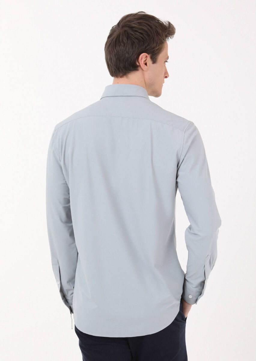 Grey Plain Regular Fit Weaving Classical Shirt - 4