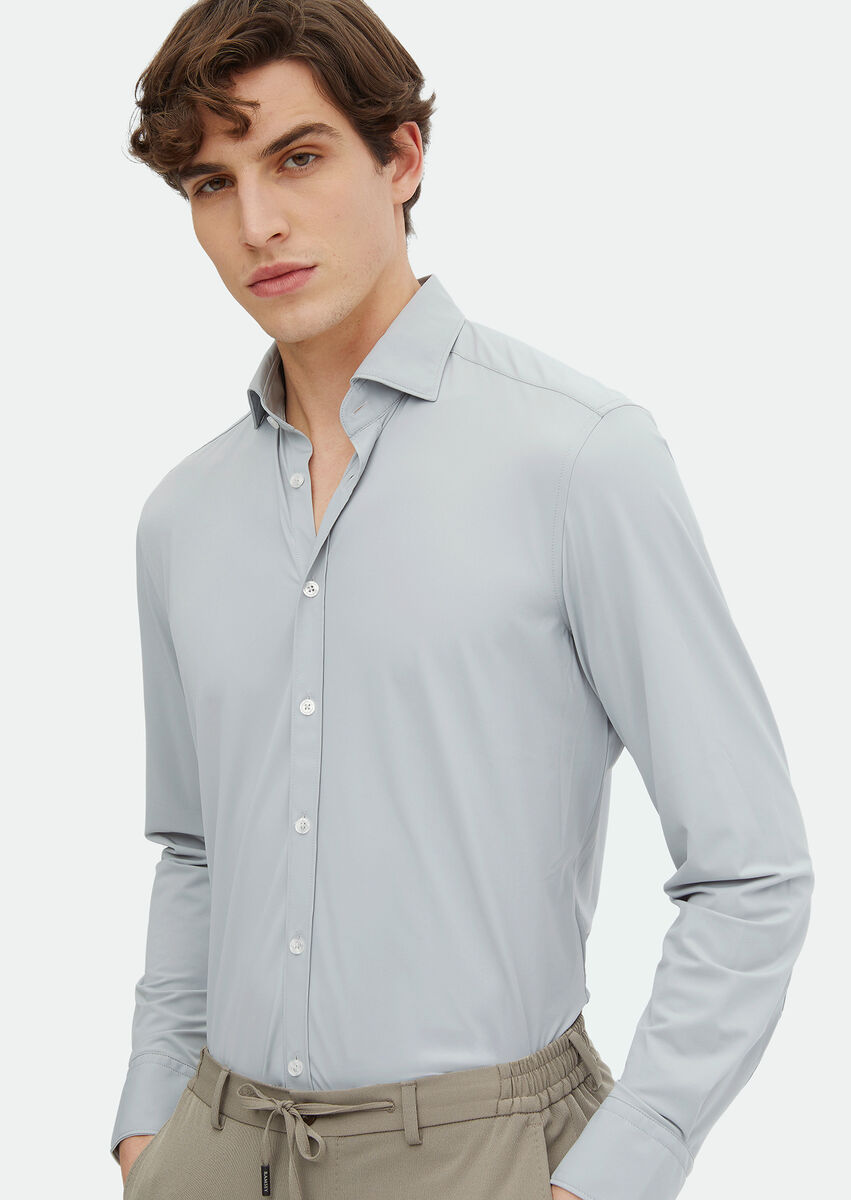 Grey Plain Regular Fit Weaving Classical Shirt - 3