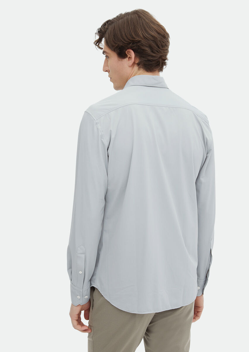 Grey Plain Regular Fit Weaving Classical Shirt - 5