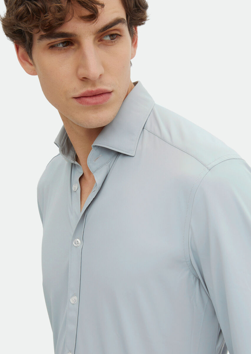 Grey Plain Regular Fit Weaving Classical Shirt - 4