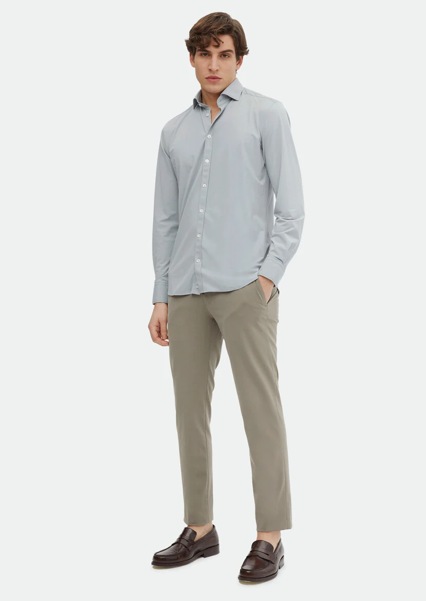 Grey Plain Regular Fit Weaving Classical Shirt - RAMSEY